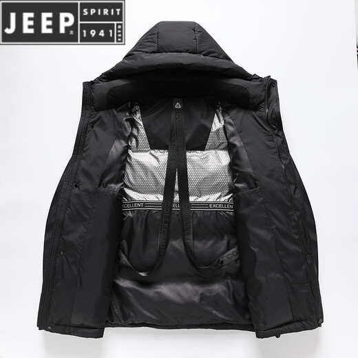 JEEP SPIRIT thickened men's down jacket winter outdoor cold-proof and warm down jacket 90 white duck down new national standard three-way fabric black M 170