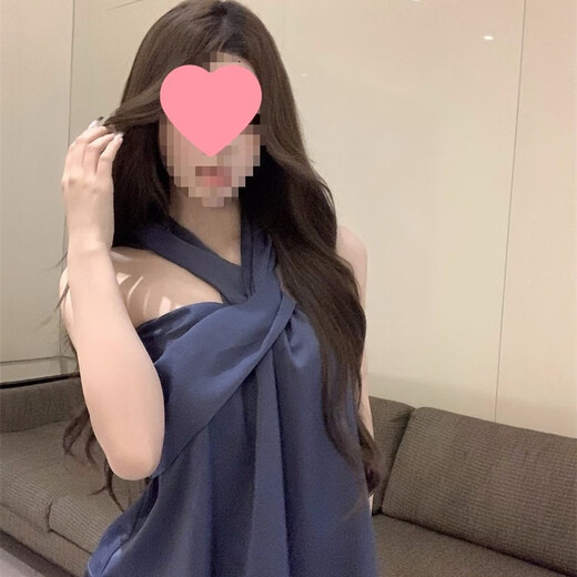 Irregular halter neck suspender women's new summer style chic design niche temperament blue tube top trendy blue S