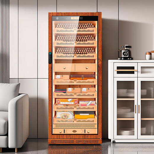 CIGARLOONG 275C cigar cabinet, constant temperature and humidity cabinet, air-cooled, ammonia-free and alcohol-curing, Spanish cedar wood shelf liner, large capacity, embedded WiFi intelligent control compressor, smoke cabinet with fingerprint lock, rosewood grain cedar wood liner, ammonia purification + WiFi + fingerprint lock