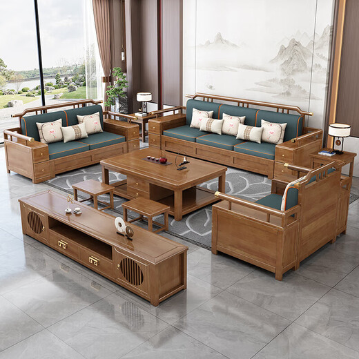 Zihua Massives Holzsofa Wohnzimmer Neues chinesisches Stil Schwarz Gold Holz Aufbewahrung Imperial Concubine Stoff Kombination Leicht Luxus kleine Wohnung Möbel