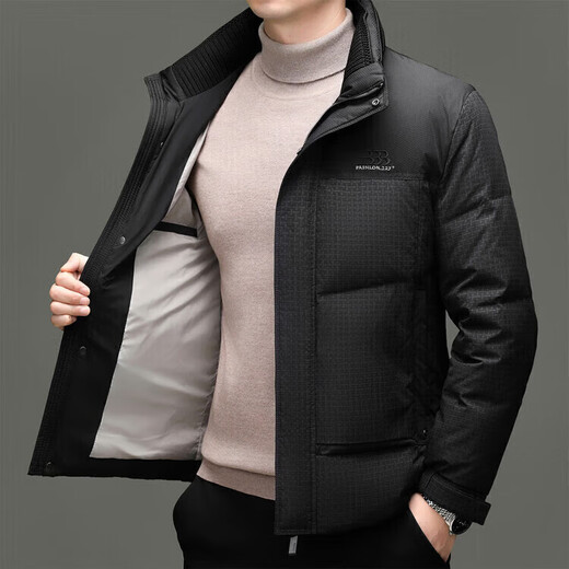 利郎（LILANZ）冬季新款白鸭绒羽绒服男时尚拼接休闲立领短款加厚保暖外套 米白色 M