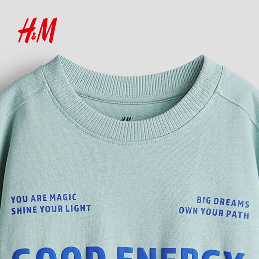H&M Children's Clothing Children's Boys T-shirt 26 Spring New Cool Street Style Printed Round Neck Style Short Sleeves 1241007 Gray Turquoise/Energy 150 150/76 (10-12Y)