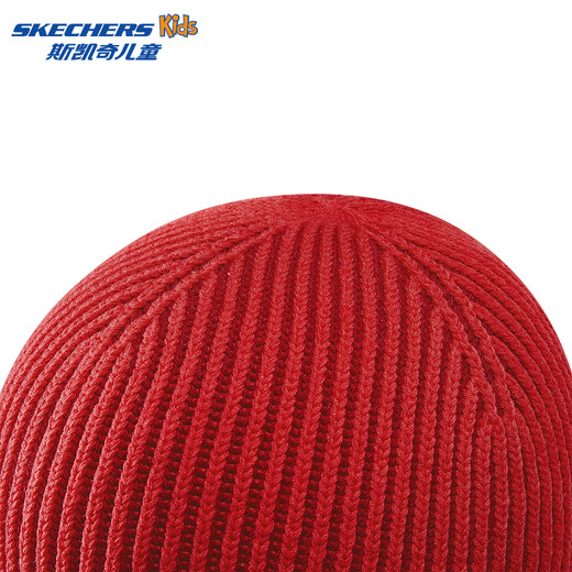 Skechers Skechers children's knitted hat red contrasting color anti-static comfortable protective warm hat for boys and girls L126K037 racing red/001W one size