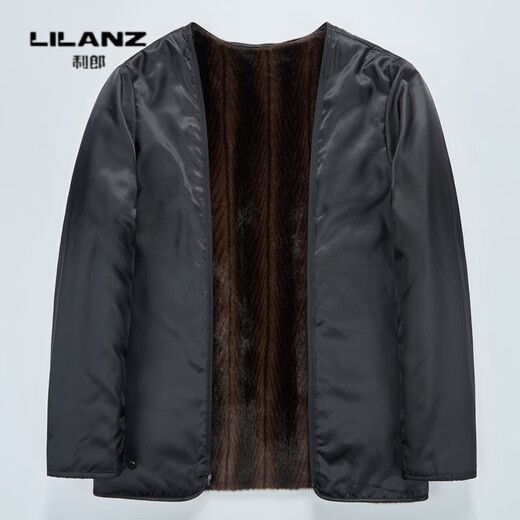 Lilan brand mink velvet removable inner lining men's high-end thickened business casual stand collar hooded coat, navy thickened 14XL (180)