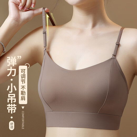 Summer Thin Seamless Beautiful Back Sling with Breast Pads Gathering Upper Support Fixing Cup Lightweight Solid Color Large Size Vest Black M