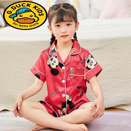 G.duck夏季短袖儿童睡衣冰丝薄款夏天男童真丝小女孩宝宝卡通家居服套装 673女童 170 10码建议身高105-115cm