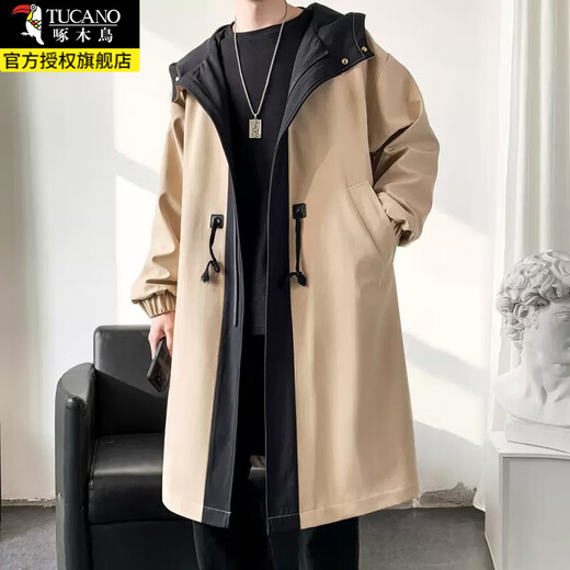 Woodpecker windbreaker men's cotton thickened coat mid-length autumn and winter trendy versatile Korean handsome casual coat for men F994 black (cotton) XL recommended 140-150Jin Jin equals 0.5 kg