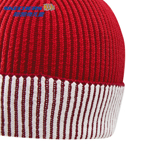 Skechers Skechers children's knitted hat red contrasting color anti-static comfortable protective warm hat for boys and girls L126K037 racing red/001W one size