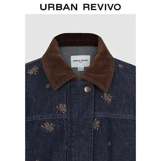 UR2026 Spring New Children's Clothing Girls Retro Bath Style Contrast Color Lapel Denim Jacket UGH860004 Indigo 150