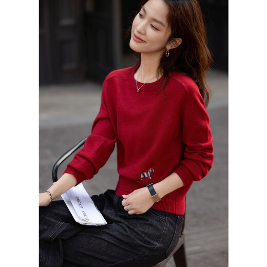 Demana Salt Wind Roaming Winter Dopamine Round Neck Embroidered Sweater Small Soft Elastic Tolerance Sweater Women's Top