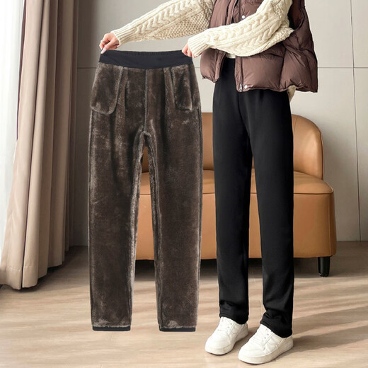 Ceium Kifmim velvet thickened sweatpants women's popular extra thick lamb velvet radish harem pants women's autumn and winter warm casual pants black nine-point pants without velvet S recommended 85-98Jin Jin equals 0.5 kg