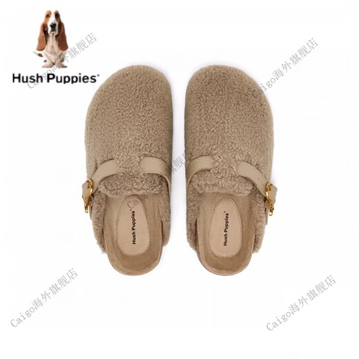 Hush Puppies 2024 Autumn New Plush Boken Slippers Women's Leather Slippers Zhongxing 36