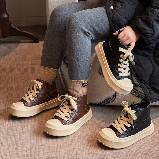 ABJA winter new children's second cotton plus velvet sneakers boys and girls fashionable cotton shoes baby warm anti-slip shoes black (second cotton) 26