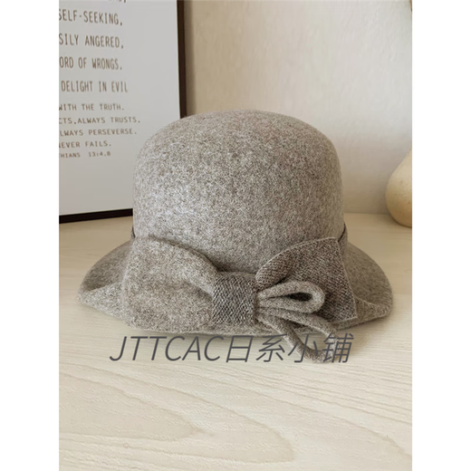 JTTCAC Japanese Wool Hat Women's Autumn and Winter Elegant Curly Bow Celebrity Hat Mom British Retro Woolen Basin Hat Mocha Color Adjustable