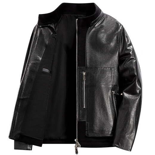 Fat Donglai Supermarket purchasing Haining leather jacket men's 2025 winter men's stand-up collar casual leather jacket workwear cotton same style gray 4XL suitable for 200Jin Jin is equal to about 0.5kg