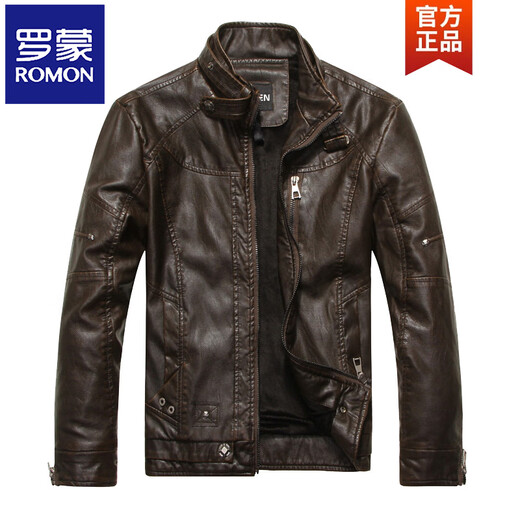 ROMON Men's Velvet Thickened Leather Jacket Trendy Korean Version 2026 Autumn and Winter New Handsome Casual Motorcycle PU Leather Jacket 805 Yellow L