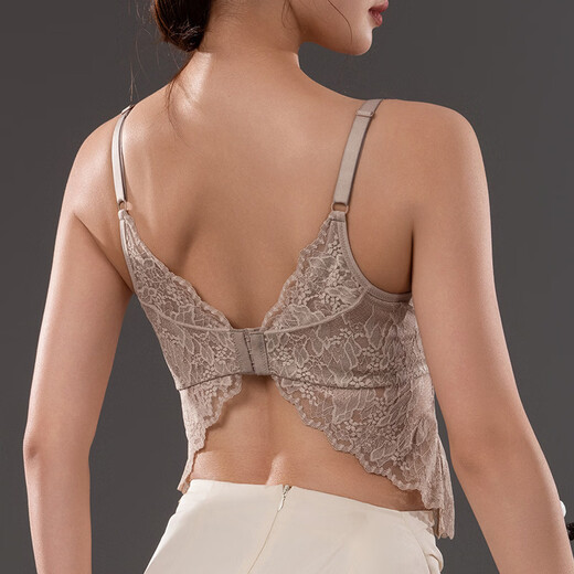 Tangerine satin silk big breasts showing small back beautiful mulberry silk sexy thin lace bra all-in-one suspender for women black M