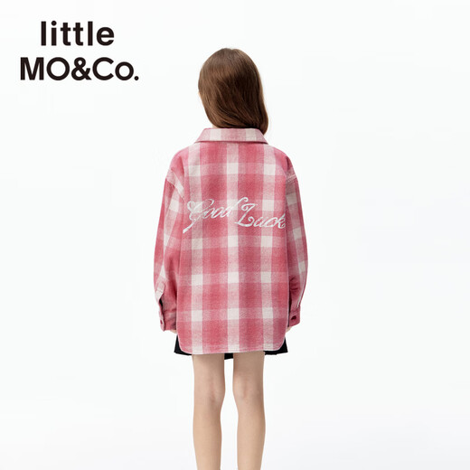 Little MO&Co. Show same style little moco children's clothing 26 new children's pure cotton plaid shirt printed long-sleeved parent-child wear pink and white plaid 110 110/56