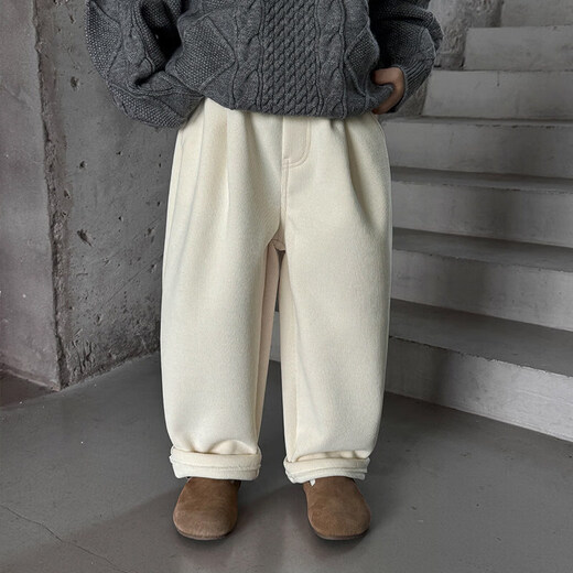 Burwilde international brand boys' velvet trousers, all-in-one velvet, winter new autumn and winter style children's corduroy trousers, white, brown, velvet, all-in-one 90 cm