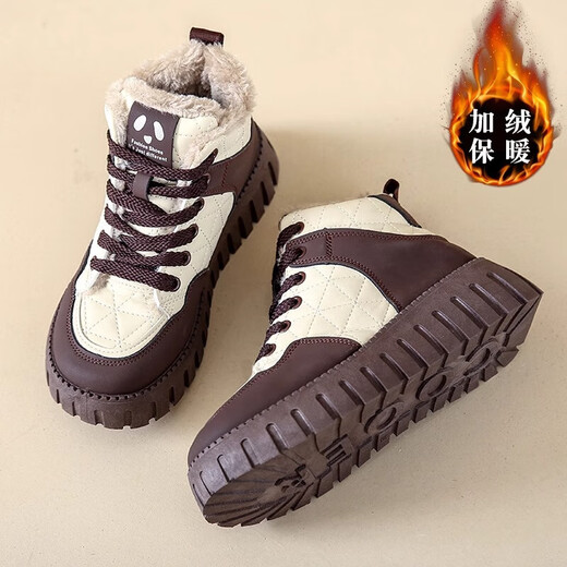 RICKY JORDAN Girls' Cotton Shoes Winter 2025 New Children's Velvet Snow Boots Warm Middle and Large Children's Sports Winter Shoes Girls' Cotton Boots Brown (Cotton Shoes) 32