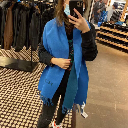 COACH new thick wool men's fashion scarf shawl official flagship authentic B678 red and blue color matching