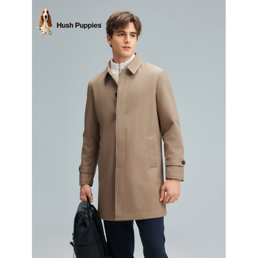 暇步士（Hush Puppies）【挺括易打理】男装秋季经典耐穿中长款翻领风衣外套男 中啡1 3XL