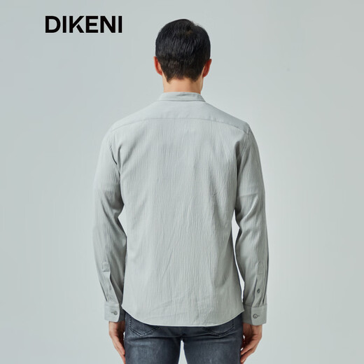 DIKENI spring new men's fashionable and easy-care Henry collar natural texture slightly wrinkled long-sleeved casual shirt light gray M (48)
