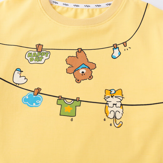 Dudujia Boys Spring Casual Suit Children's Fake Two-piece Long-sleeved Spring Clothes Girls Loose Outdoor Pants Children's Clothing Two-piece Set Creamy Yellow 80