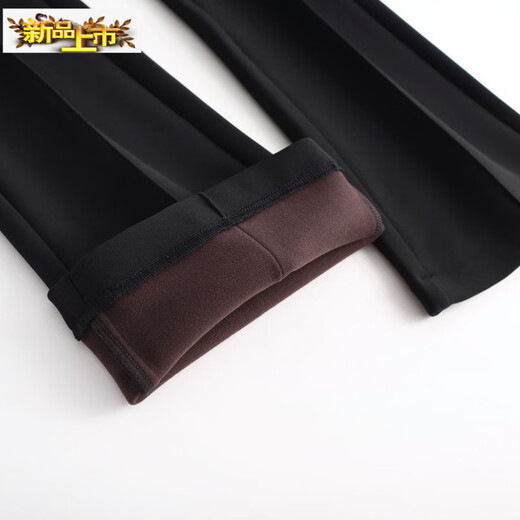 Small diameter velvet trousers for women's winter outer wear, large size casual trousers, high-waisted slim slim trousers, elastic waist and boot-cut trousers, black velvet 82117 L 2 feet 1