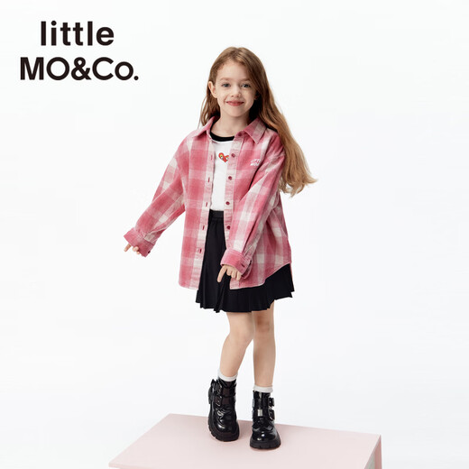 Little MO&Co. Show same style little moco children's clothing 26 new children's pure cotton plaid shirt printed long-sleeved parent-child wear pink and white plaid 110 110/56
