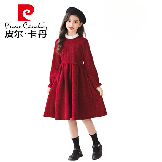Pierre Cardin Children's Clothes Girls Dresses Early Spring Western Style Children's Princess Dresses for Big Children and Little Girls New Year's Dress Dresses Red 160