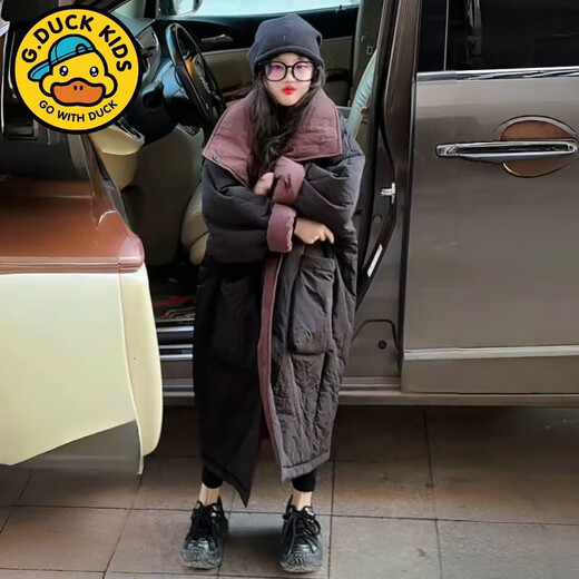 G.duck girls double-sided parent-child cotton coat 2025 winter style big children's long over-the-knee thickened cotton coat large quilt warm jacket double-sided large quilt cotton coat size 160 recommended height around 160