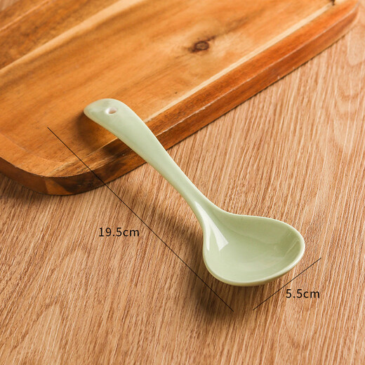 Zailu ceramic long-handled soup spoon for household use, one spoon for each person, noodle and porridge dual-purpose spoon, milk green-noodle spoon