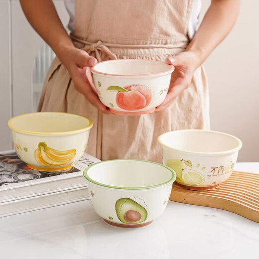 Shijanu new product 6-inch noodle bowl, high-looking tableware, cute dormitory instant noodle bowl, ceramic household salad bowl, eating bowl, Peach You Happy-6-inch noodle bowl