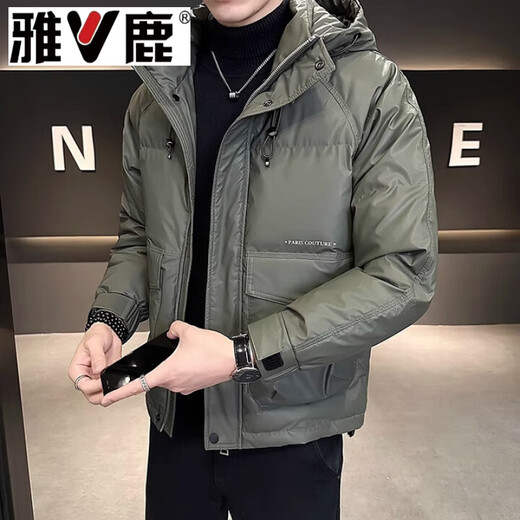 雅鹿白鸭绒羽绒服男士短款冬季2026新款连帽保暖加厚高端外套冬天 YR- YR-009黑色 L