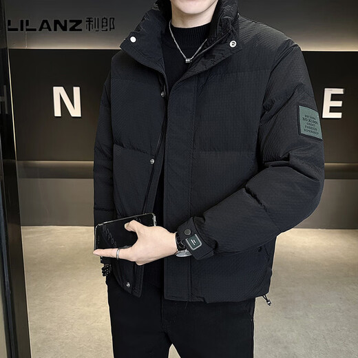 LILANZ 2025 new winter style handsome stand-up collar down jacket men's short thickened trendy warm bread jacket black-flagship L