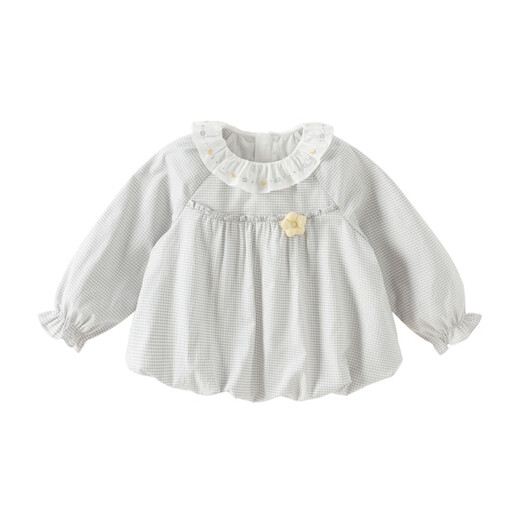 DAVE&BELLA children's shirts 2026 spring new pure cotton girls' shirts baby girls long-sleeved bottoming shirts children's tops children's clothing gray and white check in stock 100 cm (recommended height 90-100cm)