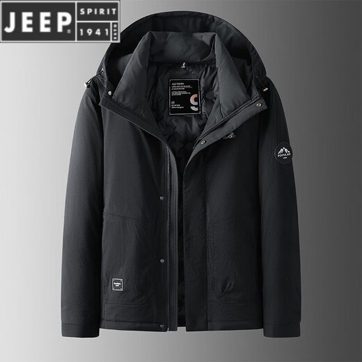 JEEP SPIRIT Jeep Men's Down Jacket 2026 Spring, Autumn and Winter New Hooded Warm Down Jacket Men's Jacket Gray 2XL 145-160Jin Jin equals 0.5 kg