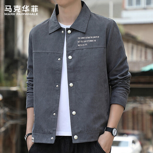 MARK FAIRWHALE Jacket Men's Spring and Autumn Slim Casual Work Jacket Men's Trendy Brand Versatile Top Dark Gray XL