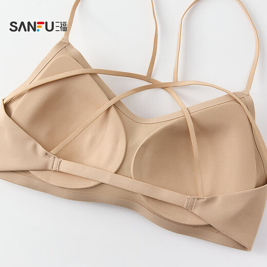 SANFU thin cup no wire push-up bra, exposed thin shoulder straps, beautiful back, fashionable vest underwear for women 513695, black S, suitable for 70A/70B/70C