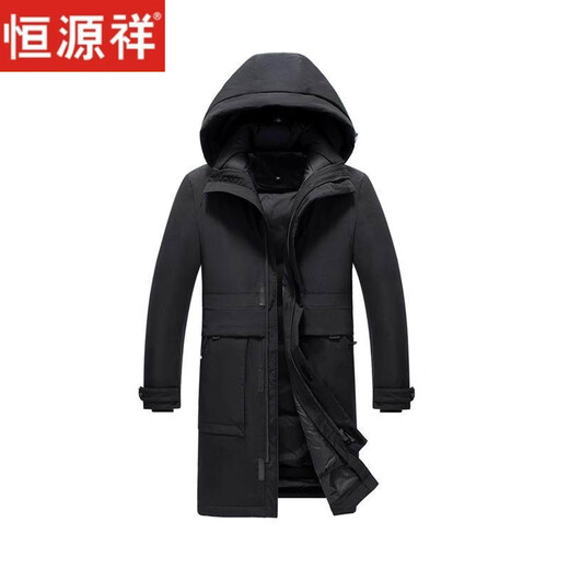 Hengyuanxiang Huoli live Surface со съемной подкладкой, пуховик, мужская утолщенная зимняя молодежная куртка средней длины 2026, съемная и моющаяся черная M