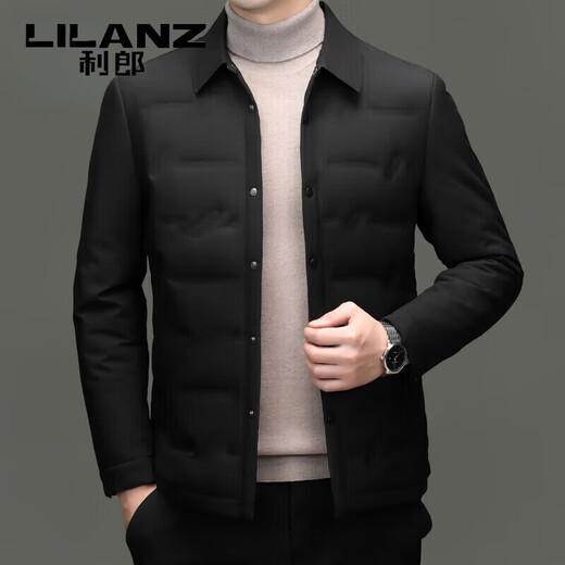 利郎（LILANZ）羽绒服男2025秋冬新款商务休闲中青年男士轻薄翻领白鸭绒外套 藏青色 M