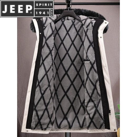 JEEP SPIRIT парка средней длины с меховым воротником для мужчин осенне-зимняя бархатная утолщенная куртка с капюшоном хлопковая зимняя ветровка 6687 черный съемный меховой воротник 4XL