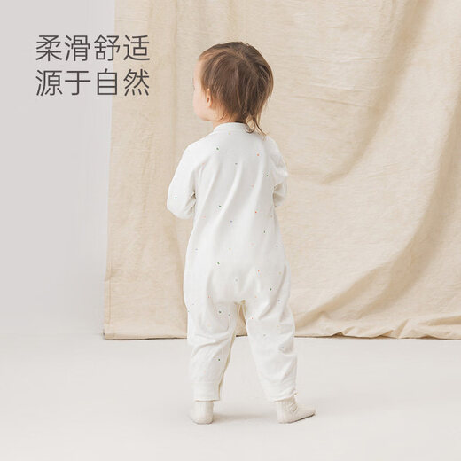 Wooden cotton, cloud oxygen cotton, baby jumpsuits for men and women, spring and autumn infants and young children, long-sleeved clothes, home rompers, bottoming pajamas, sky blue, dot a Fulu cotton Tencel spring, 73cm, 6-9 months, recommended weight 7.5