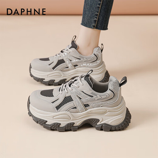 DAPHNE Daphne thick-soled dad shoes, women's velvet warm cotton shoes, winter new versatile height-increasing casual platform sneakers winter gray single layer heel height 5.5cm 40 (250mm) standard size