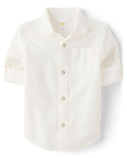 GYMBOReeGymboree Boys and Toddlers Long Sleeve Linen Button-Down Shirt, Pure White, 7 Pure White 7