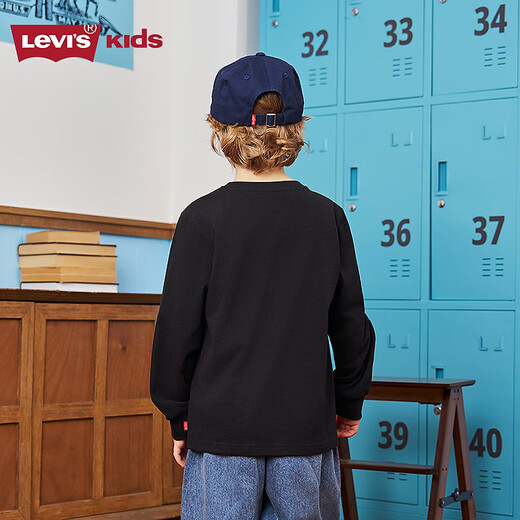 Levi s Levi's children's clothing boys' long-sleeved T-shirt pure cotton 2026 spring new soft and skin-friendly children's clothing Black Beauty 110/56 Recommended height 104-110cm