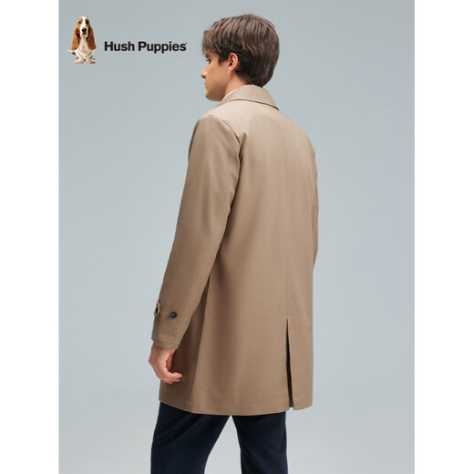 暇步士（Hush Puppies）【挺括易打理】男装秋季经典耐穿中长款翻领风衣外套男 中啡1 3XL
