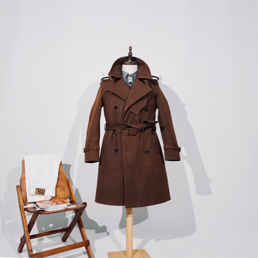 CHEVALPES国际一线品牌经典翻领中长款重磅马皮皮衣战壕风衣工装双排扣大衣 牛皮 S