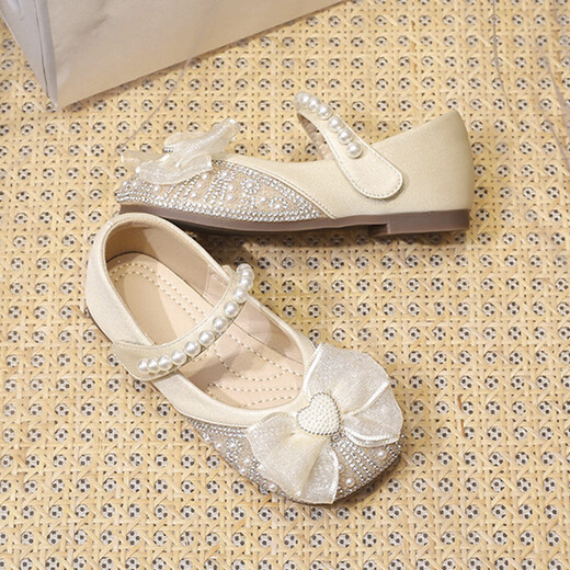 Bangboshi girls' shoes, princess shoes, children's small leather shoes, crystal shoes, single shoes, soft soles, fashionable and eye-catching show performance girls' shoes, size 28, inner length of shoes is about 17.2cm